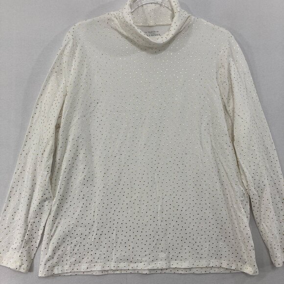 Talbots Top size 1X White Gold Polka Dot Mock Neck Stretch Knit Long Sleeve - Picture 2 of 10